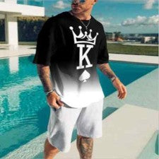 Conjuntos de camisetas cortas impresas en 3D con letras king para hombre moda chándal de gran tamaño