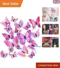 Encantador Juego de Decoración Mariposa 3D Rosa 24 PIEZAS - Perfecto para Fiestas y Hogar