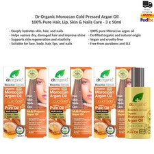 Aceite de argán marroquí Dr Organic 100% orgánico prensado en frío cuidado de la piel del cabello 3x50 ml