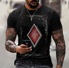 Camisetas Moda Hombres Camiseta Negro Manga Corta Tarjeta Póquer Diamantes Top