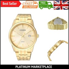 Elegante reloj de cuarzo chapado en oro para hombre - acero inoxidable, manecillas luminosas, 5 ba...