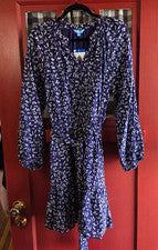 Mini Vestido Draper James Para Mujer Azul Blanco Floral Manga Larga Talla L Nuevo Con Etiquetas