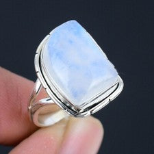 Anillo de vástago dividido de plata esterlina 925 maciza piedra lunar arco iris corte único SC-471