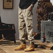 Pantalones informales con bandas al tobillo estilo americano de varios bolsillos de algodón para hombre talla de motocic