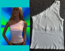 Sexy Miss Mujer Moda Top Asimétrico Frunce 40/42 44/46 Blanco Nuevo