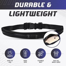 BOLSO CINTURÓN CORREDOR DOBLE BOLSILLO BOLSA CON CREMALLERA TRASERO DEPORTE JOGGING NEGRO