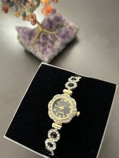 Orologio Donna Gioiello Cassa Fiore Strass Oro rosa Nero – Nuovo ✨