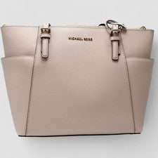Bolso de Mano Michael Kors Grande Saffiano Cuero Rosa Suave Jet Set Cremallera Superior para Mujer’s