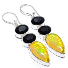Pendiente de joyería de plata esterlina 925 con piedras preciosas de ónix...