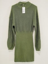 NUEVO CON ETIQUETAS LILLUSORY Mujer Bodycon Pullover Suéter Vestido Verde Cuello Simulado Moda Talla M