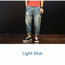 Pantalones de mezclilla estilo harén para hombre Pantalones holgados Parche informal suelto estilo retro