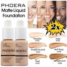 PACK DOBLE - Corrector de maquillaje facial cobertura completa base piel mate Phoera Reino Unido