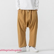 Nuevos pantalones holgados informales sueltos harén con cordón estilo japonés para hombre