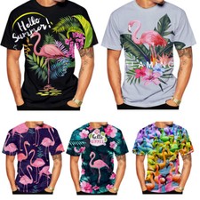 Camiseta Top Informal Patrón Animal Flamenco Impresa en 3D Verano Hombre Moda