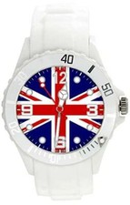 Reloj de cuarzo de silicona blanco Union Jack Gran Bretaña