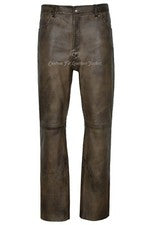 Pantalón de cuero para hombre marrón sucio piel de cordero jean estilo motocicleta 501