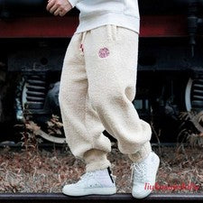 Pantalones harén informales gruesos de lana para hombre talla grande pantalones bordados para correr