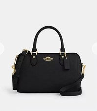 NUEVO CON ETIQUETAS COACH Rowan Bolso Cartera en Negro Cuero Guijarro Refinado Bolso de Mano CV962 Dorado