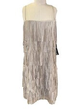 (Mujer L) Vestido Corto Trixxi Natural Vegano Gamuza Capas Flecos Estilo Aleta