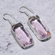 Pendiente de joyería de plata de ley 925 hecho a mano con piedras preciosas de kuncita rosa 2,01" L234