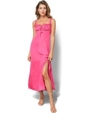 Vestido midi Line & Dot para mujer rosa mediano acanalado abertura lateral cuello cuadrado JDM1017