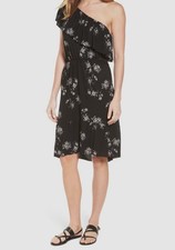 Vestido Vaina Lucky Brand Para Mujer Estampado Negro Un Hombro Volantes Talla XS