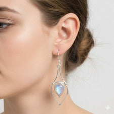 Pendientes boho étnicos de piedra lunar arco iris - brillantes joyas de plata de ley 925 O29