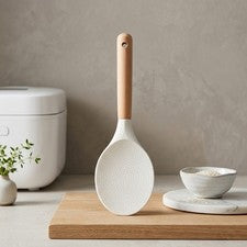 Herramienta para servir arroz cabezal de silicona y mango de madera resistente al calor 23 x 7,5 cm