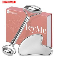 Juego de rodillos facial y Gua Sha de acero inoxidable - Regalo para el cuidado de la piel refrescante para mujeres