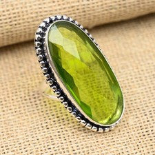Joyería de anillo de plata de ley 925 hecha a mano con piedras preciosas de peridoto