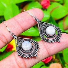 Pendiente de regalo de plata de ley 925 hecho a mano con piedras preciosas de luna arco iris 2,13" o511