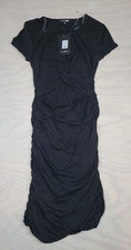 Moda Nova Para Mujer Talla Grande Ruschado Mini Vestido Negro Manga Corta Nuevo con Etiquetas
