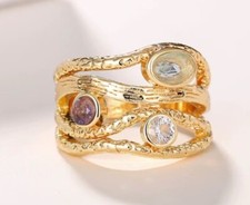 Anillo apilable chapado en oro de 18 quilates grueso 3 colores piedras burbuja venta todos los tamaños