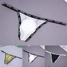 Calzoncillos modernos de malla transparente para hombre con bolsa abultada y diseño de cintura hueca