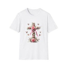 Camiseta Cruz Floral, Camiseta Cómoda para la Fe, Moda Primavera, Regalo para Ella,