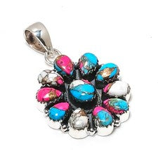 Colgante de plata de ley 925 hecho a mano con piedras preciosas turquesa algodón caramelo joyería