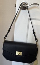 Nuevo con etiquetas Bolso de Mano Moncrief London Taylor Cuero Solapa Bolso de Hombro Negro Venta al por menor $825
