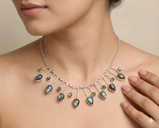 Collar de joyería de plata de ley 925 hecho a mano con piedras preciosas de labradorita azul de 18"