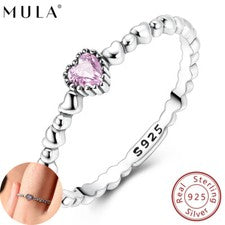 Anillo de dedo con corazones de circonita cúbica rosa AAA 2025 para mujer joyería de plata de ley 925