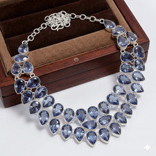 Collar de plata de ley 925 con piedras preciosas de tanzanita azul hecho a mano talla 18"