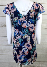 Nuevo Vestido Rue 21 Para Mujer Azul Floral Manga Corta Talla Pequeña Corto Nuevo con Etiquetas H7