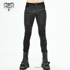 Punk Vendaje Rodilla Metálico Punk Rock Hombres Pantalones Cordón Decoración Pantalones