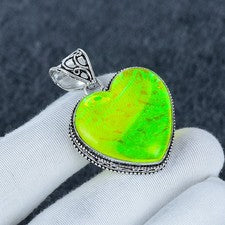 Colgante hecho a mano de plata de ley 925 con corazón de ópalo triplete amarillo regalo
