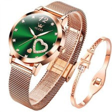 Montre pour Femme Or Rose avec cœur Diamant Noir et Blanc Visage Quartz étanc...