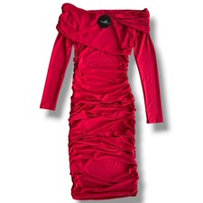 Vestido midi Victoria's Boutique para mujer S rojo acanalado manga larga manga larga elegante