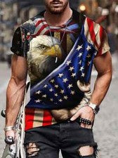 Camiseta Bandera EE. UU. Águila Americana Informal Manga Corta Novedad Moda Hombres Camisetas