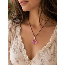 Collar Colgante Botella Perfume Vidrio Rosa Hecho a Mano Cordón Borgoña Nuevo con Etiquetas