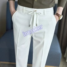 Pantalones para hombre hasta el tobillo estilo coreano pantalones informales con cordón pantalones rectos