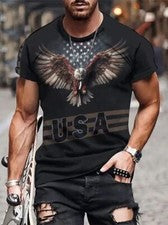 Camiseta Bandera Águila Americana Informal Manga Corta Patriótica Moda Hombres Camiseta