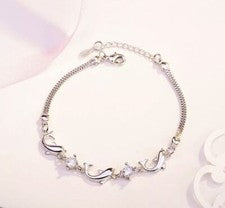 Pulsera Delfines con Circonitas Mujer Brazalete Plata de Ley 925/21 cm